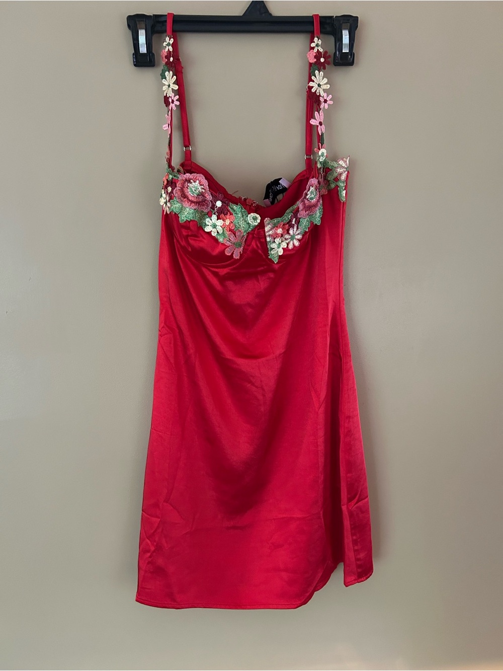Princess Polly Red Satin Dress with Floral Applique